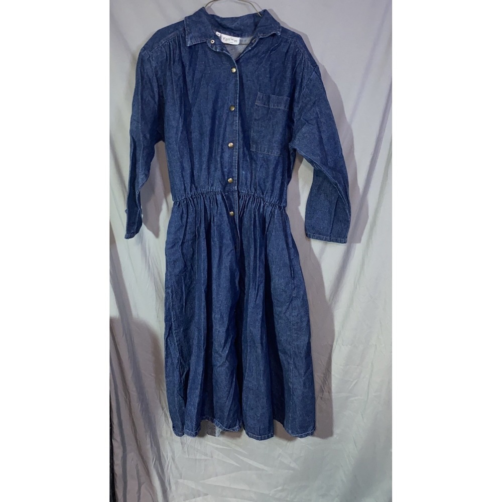 Vintage Blue Denim Dress Button Front Cowgirl 80's Style Ransom Size 18‎
